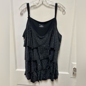 Black and silver ruffled tank top Lane Bryant size 26/28.